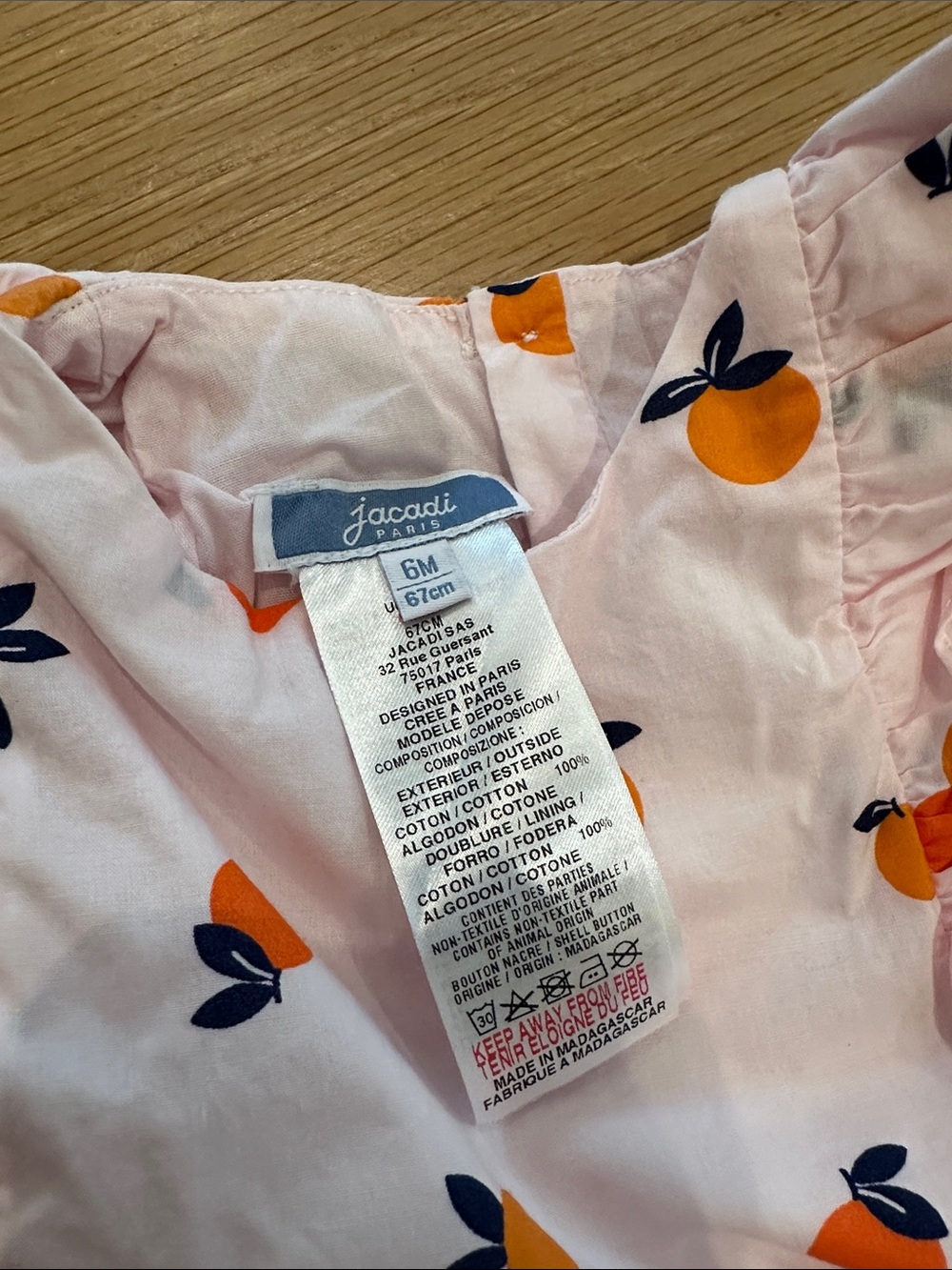 Jacadi Pink Dress with Orange Fruit Print - Picture 3 of 6